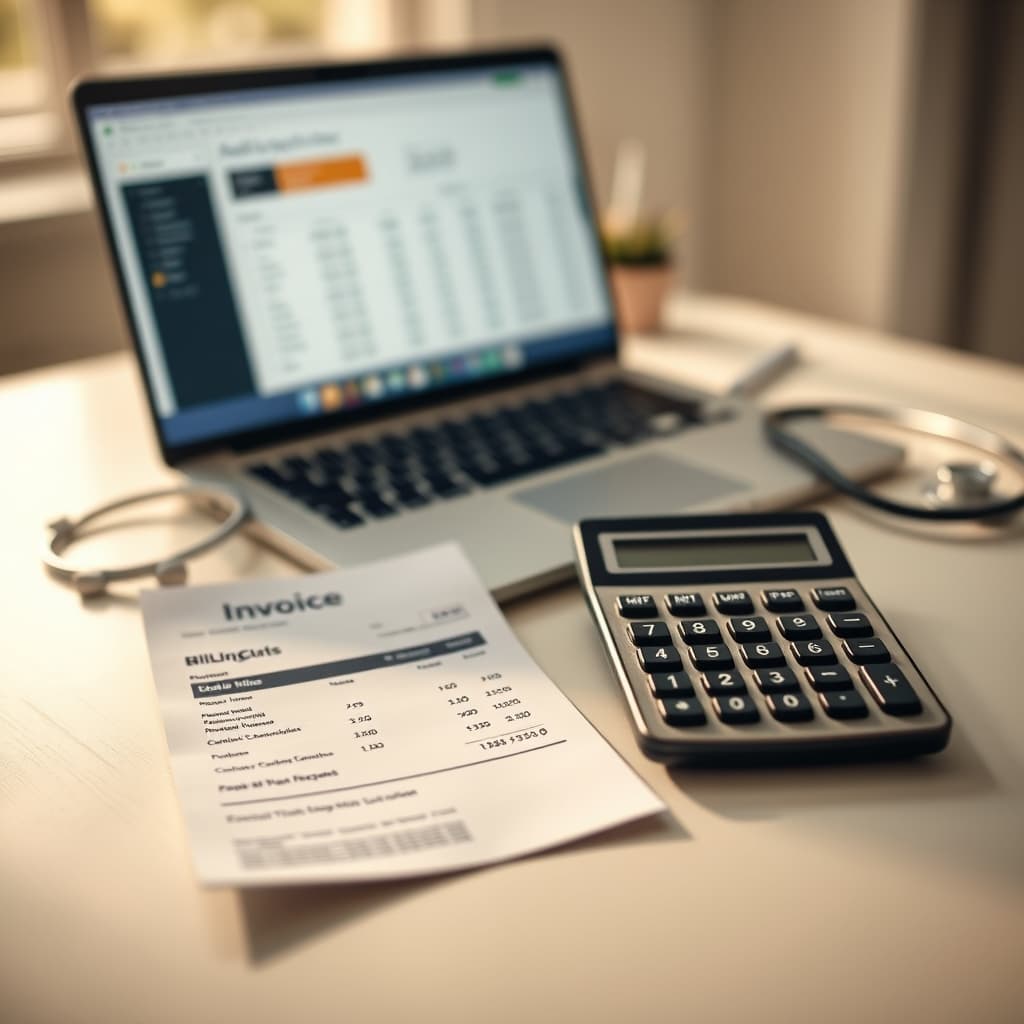 Physician working at computer