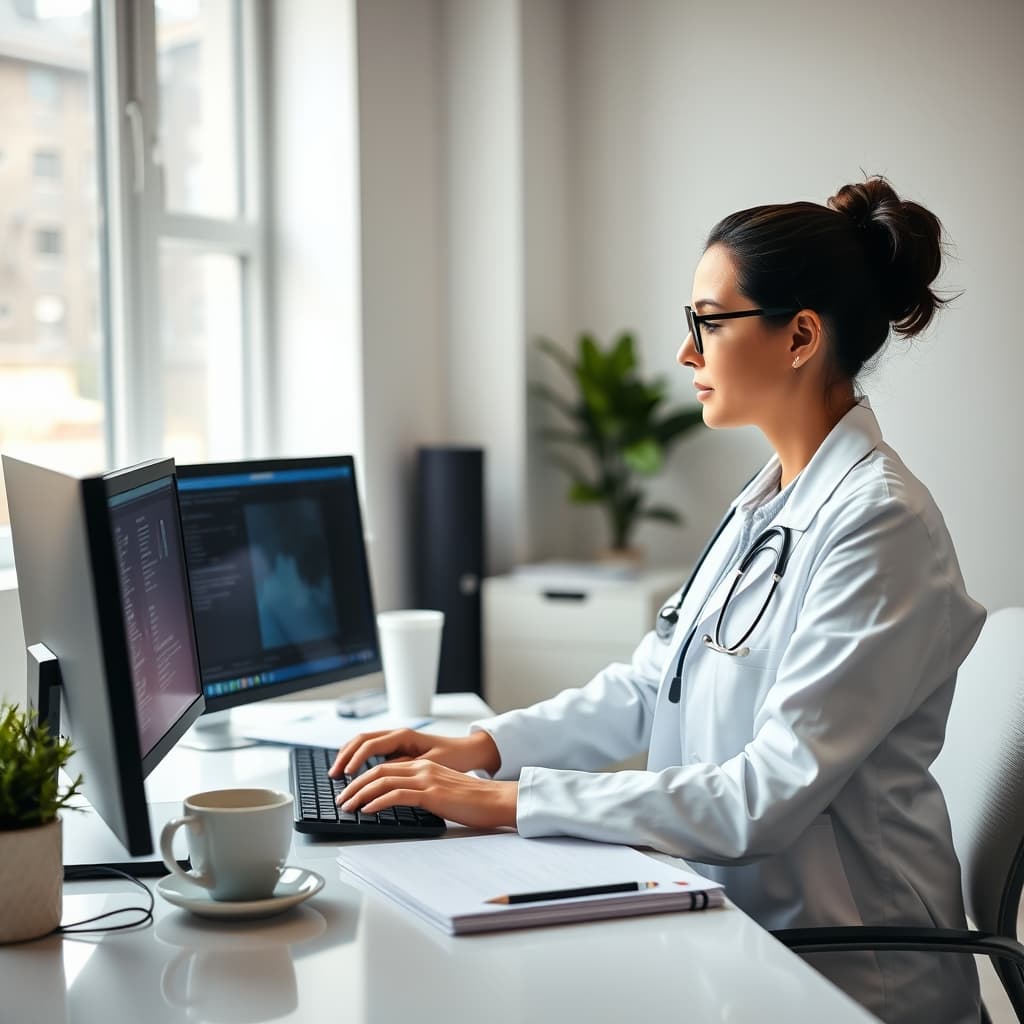 Physician reviewing secure documentation