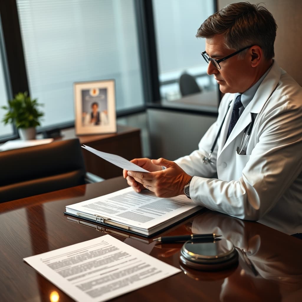 Physician reviewing records for IME evaluation